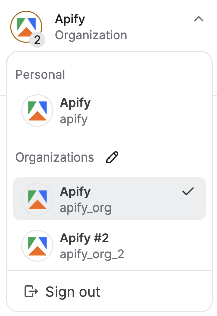 Switch to organization account